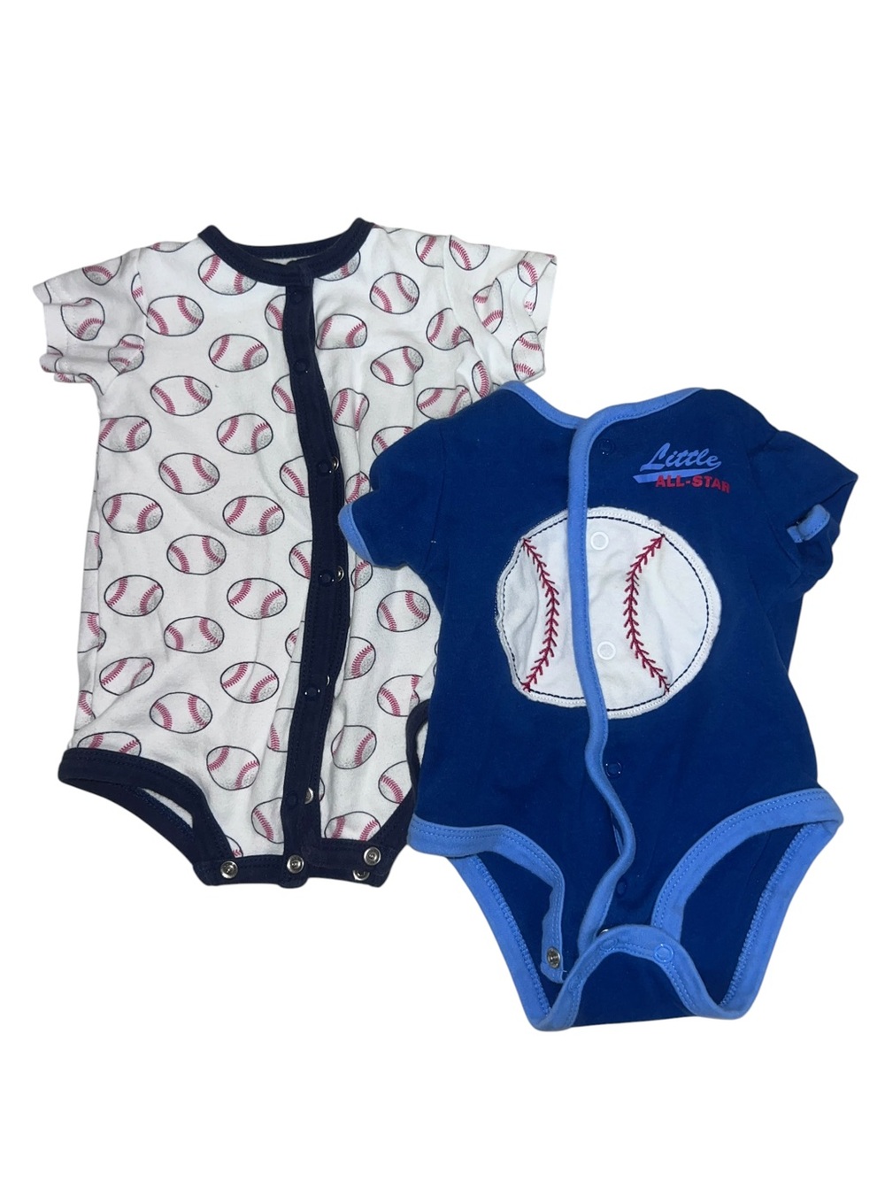 Baseball-Themed Baby One-Piece Bodysuits — Navy & White